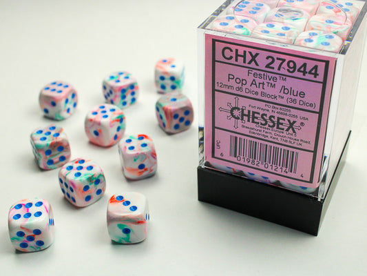 Chessex 12mm D6 Dice Block Festive Pop Art/Blue