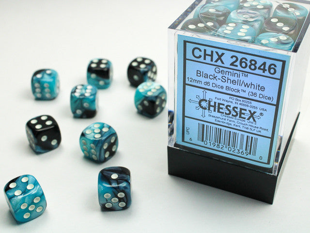 Chessex 12mm D6 Dice Block Gemini Black-Shell/White