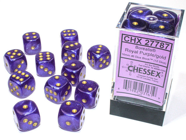 Chessex 16mm D6 Dice Block Borealis Royal Purple/Gold (Luminary Effect)