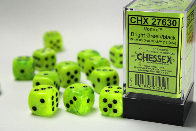 Chessex 16mm D6 Dice Block Vortex Bright Green/Black