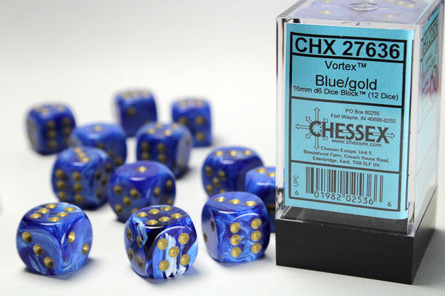Chessex 16mm D6 Dice Block Vortex Blue/Gold