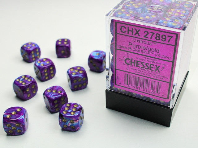Chessex 12mm D6 Dice Block Lustrous Purple/Gold