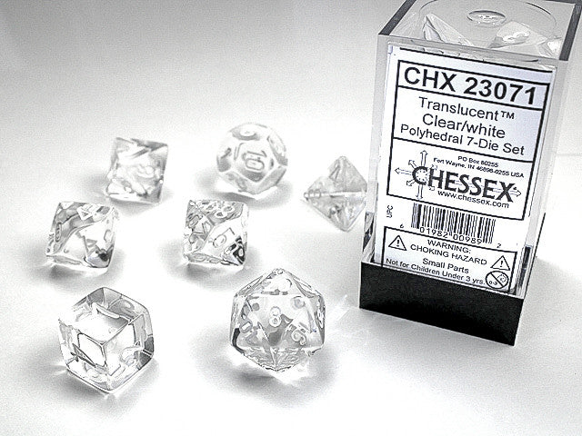 Chessex Polyhedral 7-Die Set Translucent Clear/White