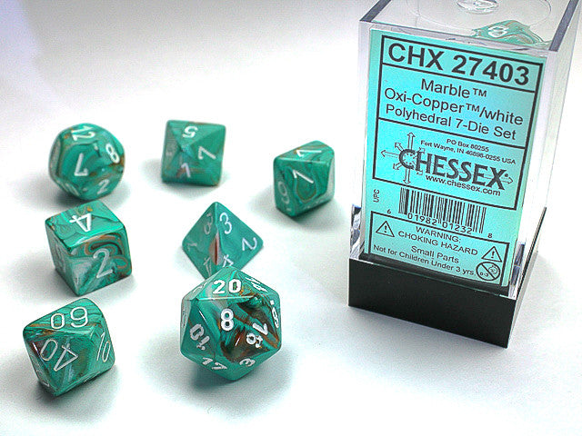Chessex Polyhedral 7-Die Set Marble Oxi-Copper/White