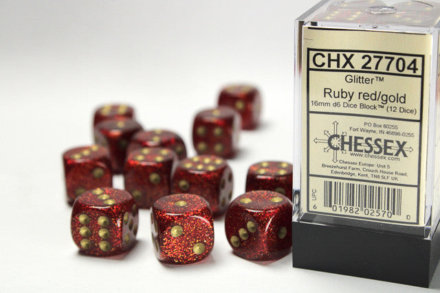 Chessex 16mm D6 Dice Block Glitter Ruby/Gold