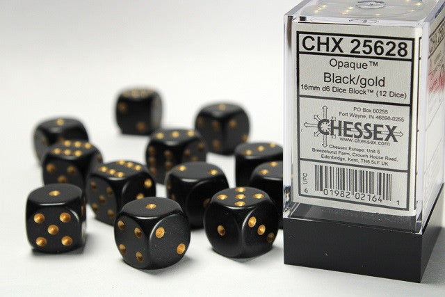 Chessex 16mm D6 Dice Block Opaque Black/Gold