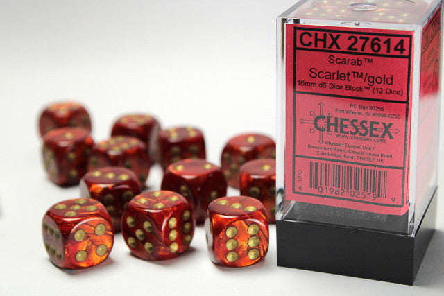 Chessex 16mm D6 Dice Block Scarab Scarlet/Gold