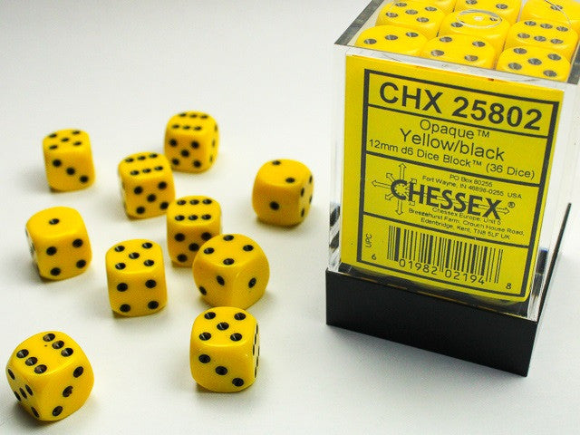 Chessex 12mm D6 Dice Block Opaque Yellow/Black