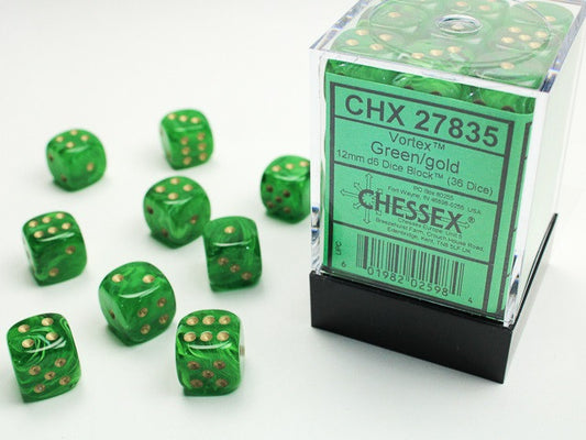 Chessex 12mm D6 Dice Block Vortex Green/Gold