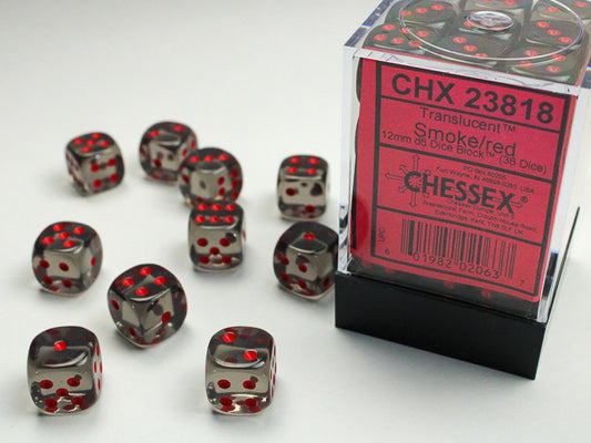 Chessex 12mm D6 Dice Block Translucent Smoke/Red