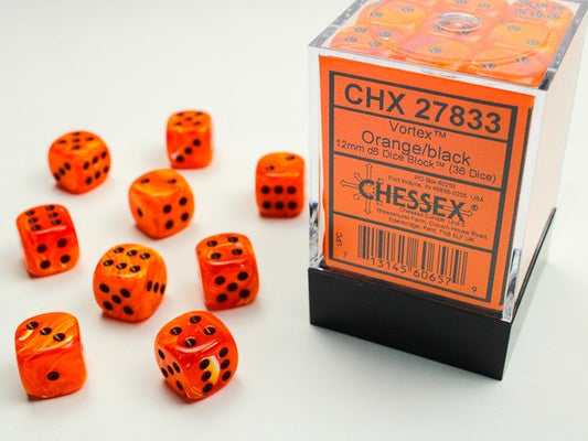Chessex 12mm D6 Dice Block Vortex Orange/Black