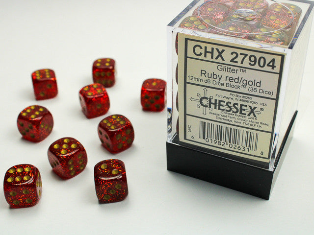 Chessex 12mm D6 Dice Block Glitter Ruby/Gold