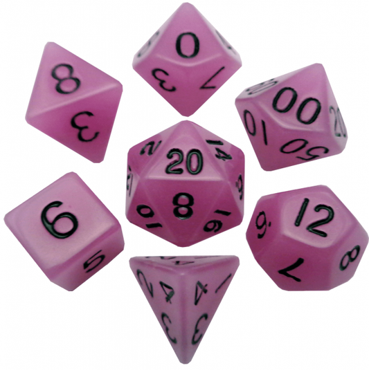 MDG 16mm Acrylic Polyhedral Dice Set: Glow in the Dark Purple (TOYFAIR 20% OFF)