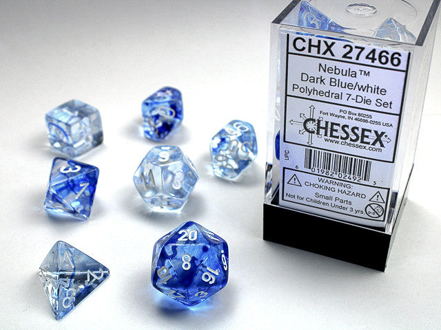 Chessex Polyhedral 7-Die Set Nebula Dark Blue/White