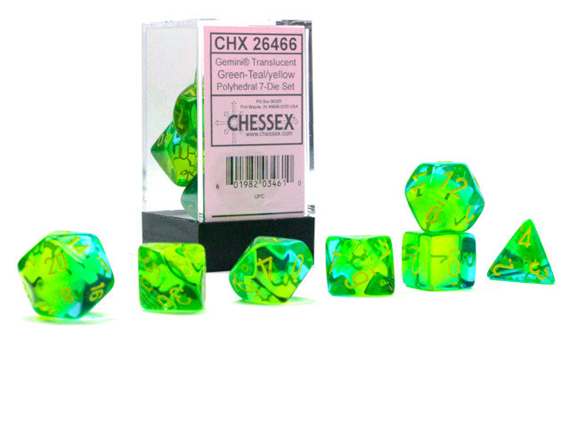 Chessex Polyhedral 7-Die Set Gemini Translucent Green-Teal/Yellow