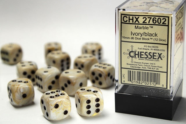 Chessex 16mm D6 Dice Block Marble Ivory/Black