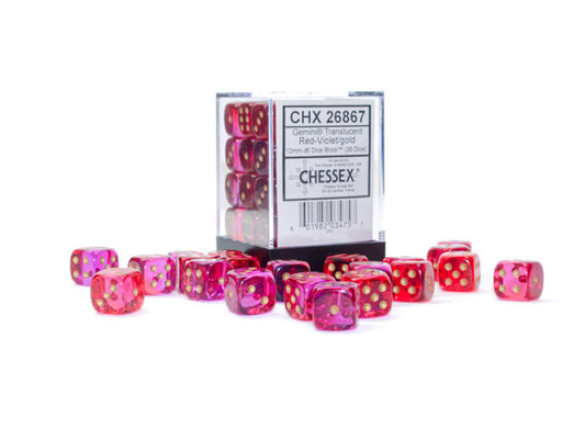Chessex 12mm D6 Dice Block Gemini Translucent Red-Violet/Gold