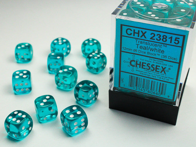 Chessex 12mm D6 Dice Block Translucent Teal/White