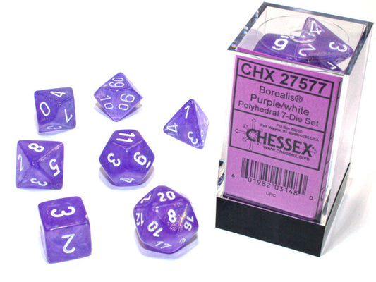 Chessex Polyhedral 7-Die Set Borealis Purple/White (Luminary Effect)