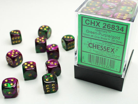 Chessex 12mm D6 Dice Block Gemini Green-Purple/Gold