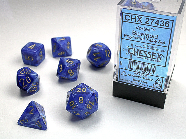 Chessex Polyhedral 7-Die Set Vortex Blue/Gold