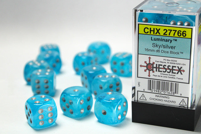 Chessex 16mm D6 Dice Block Sky/Silver (Luminary Effect)