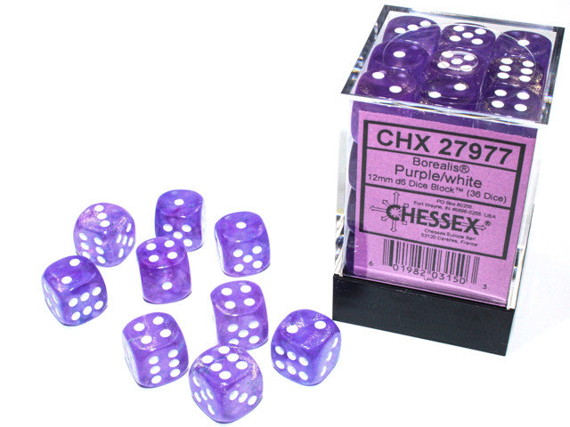 Chessex 12mm D6 Dice Block Borealis Purple/White (Luminary Effect)