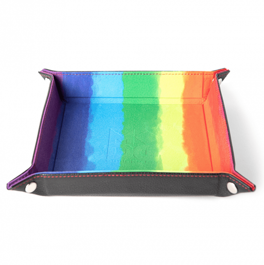 MDG Fold Up Velvet Dice Tray w/ PU Leather Backing: Watercolor Rainbow
