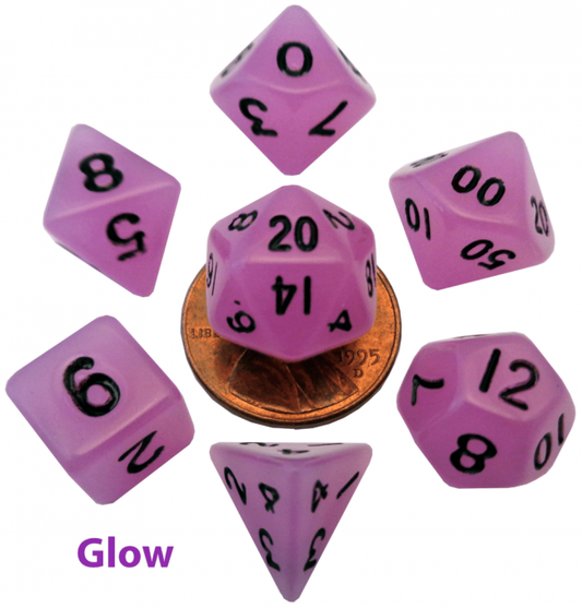 MDG 10mm Mini Polyhedral Dice Set: Glow Purple
