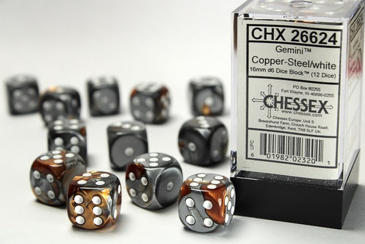 Chessex 16mm D6 Dice Block Gemini Copper-Steel/White