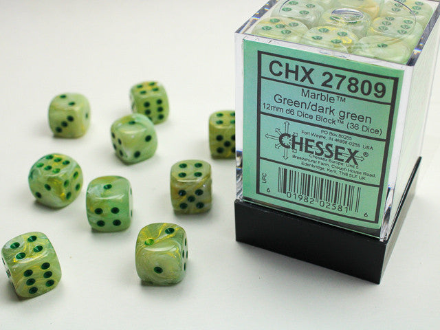 Chessex 12mm D6 Dice Block Marble Green/Dark Green