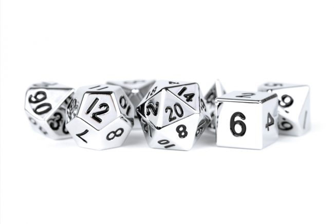 MDG 16mm Metal Polyhedral Dice Set: Silver (TOYFAIR 20% OFF)