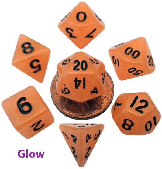 MDG 10mm Mini Polyhedral Dice Set: Glow Orange