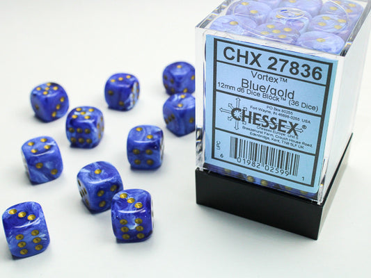 Chessex 12mm D6 Dice Block Vortex Blue/Gold