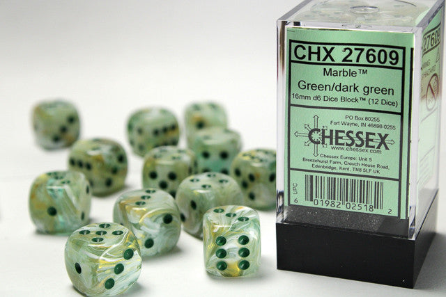 Chessex 16mm D6 Dice Block Marble Green/Dark Green