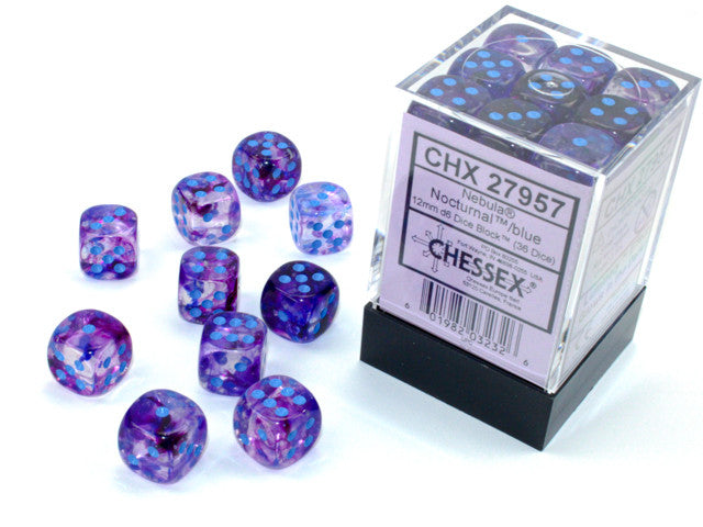 Chessex 12mm D6 Dice Block Nebula Nocturnal/Blue (Luminary Effect)