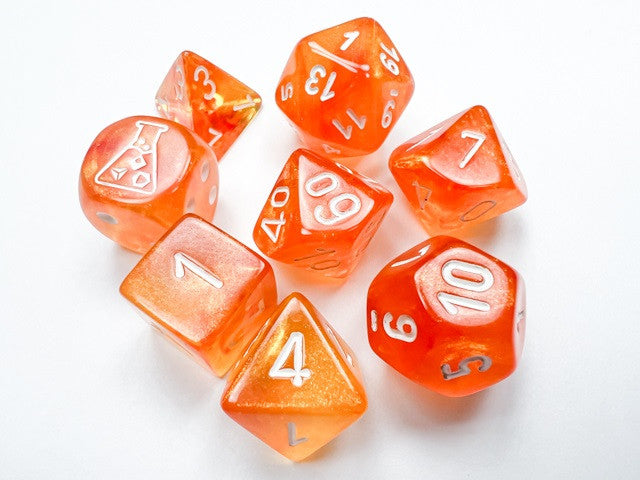 Chessex Polyhedral 7-Die Set Borealis Blood Orange/White (Luminary Effect)
