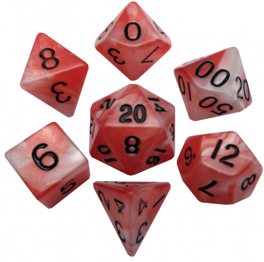 MDG 16mm Acrylic Polyhedral Dice Set: Red/White w/ Black Numbers  (TOYFAIR 20% OFF)