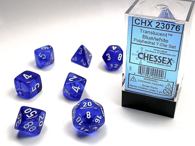 Chessex Polyhedral 7-Die Set Translucent Blue/White