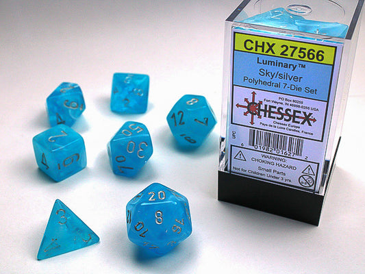 Chessex Polyhedral 7-Die Set Sky/Silver (Luminary Effect)