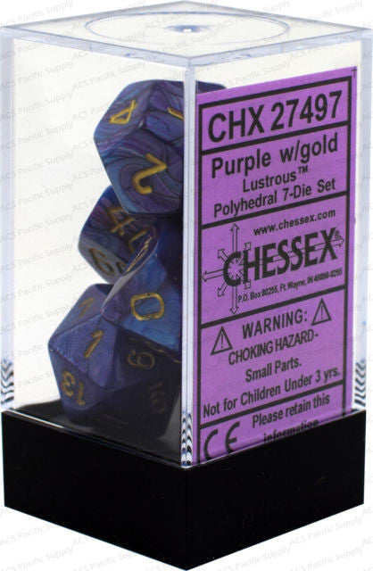D7-Die Set Dice Lustrous Polyhedral Purple/Gold (7 Dice in Display)