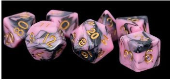 MDG Acrylic Dice Set Gold Numbers - Pink/Black