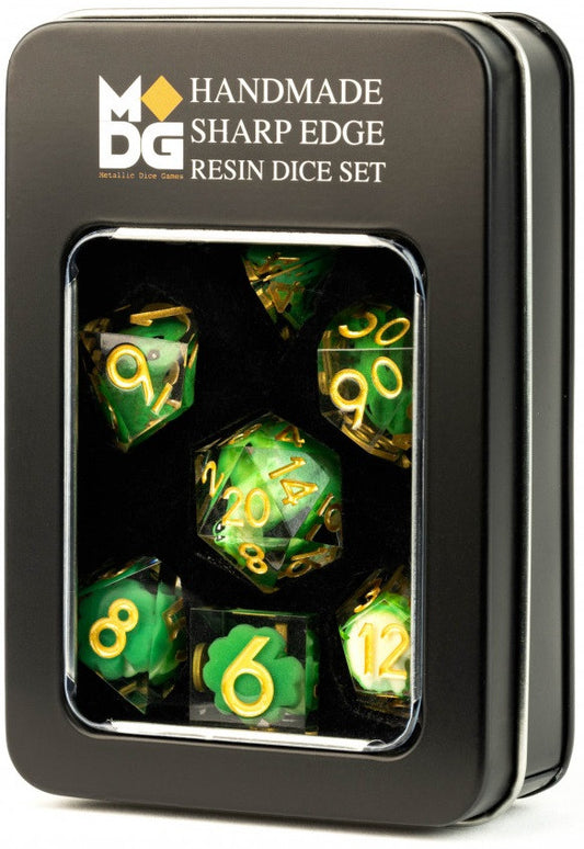 MDG Handcrafted Sharp Edge Resin Dice Set Frog Dice