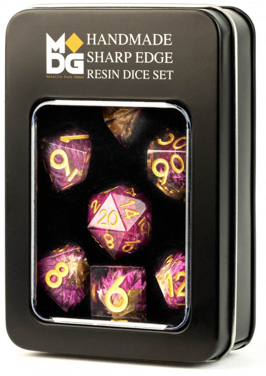 MDG Handcrafted Sharp Edge Resin Dice Set Thousand Day Red