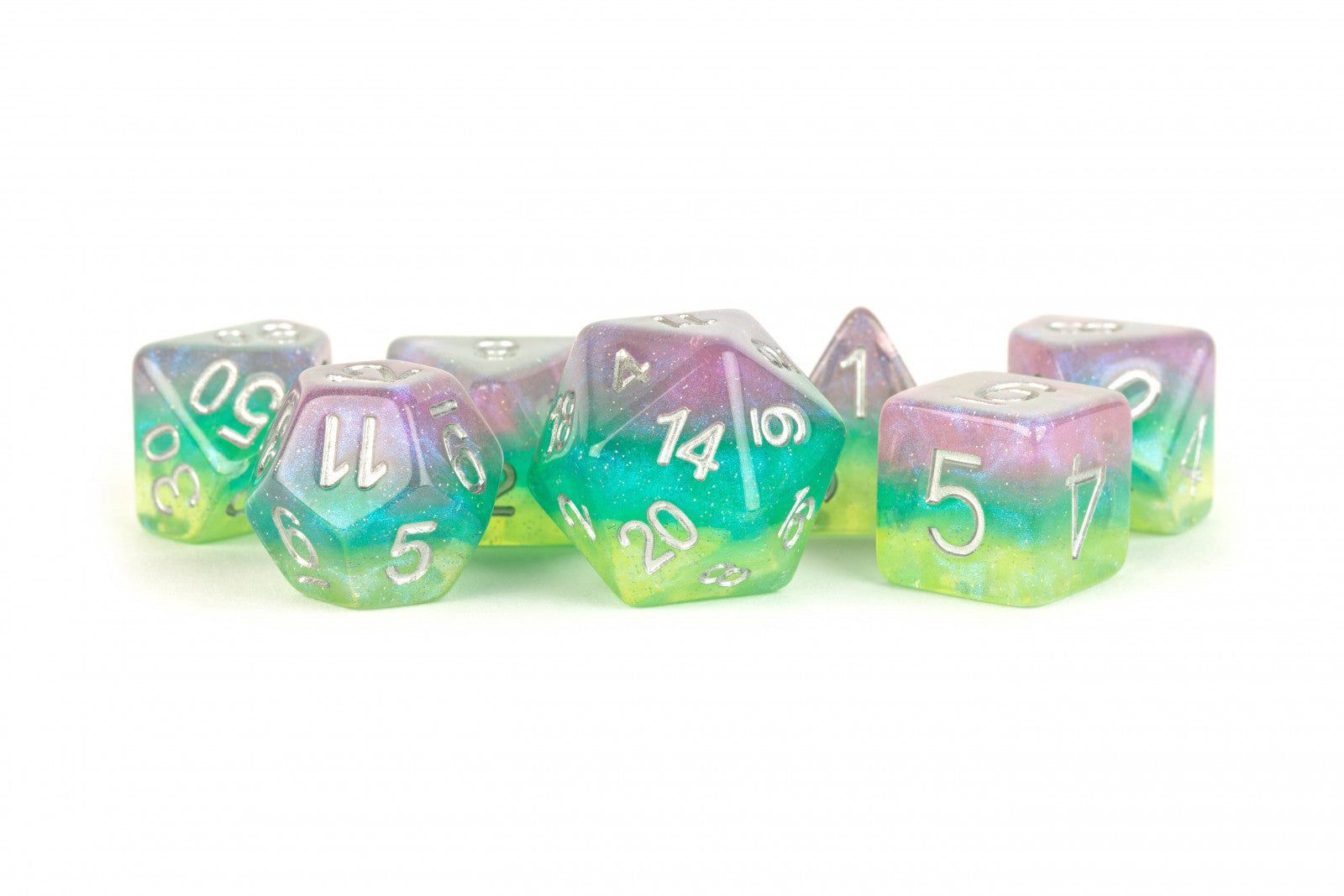 MDG Resin 16mm Polyhedral Dice Set - Layered Stardust Radiance