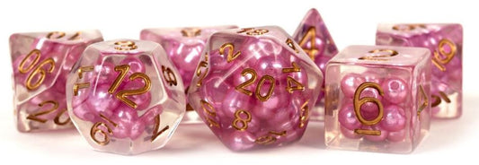 MDG Resin Pearl Polyhedral Dice Set 16mm - Pink with Copper Numbers