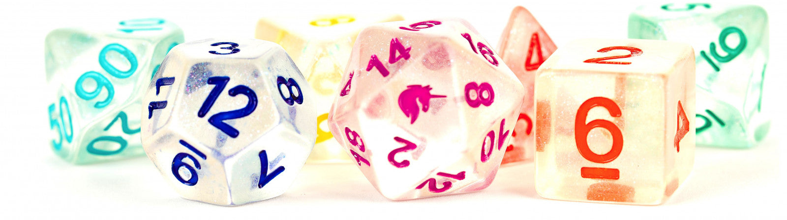 MDG Unicorn Resin Polyhedral Dice Set - Rainbow Ice