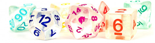 MDG Unicorn Resin Polyhedral Dice Set - Rainbow Ice