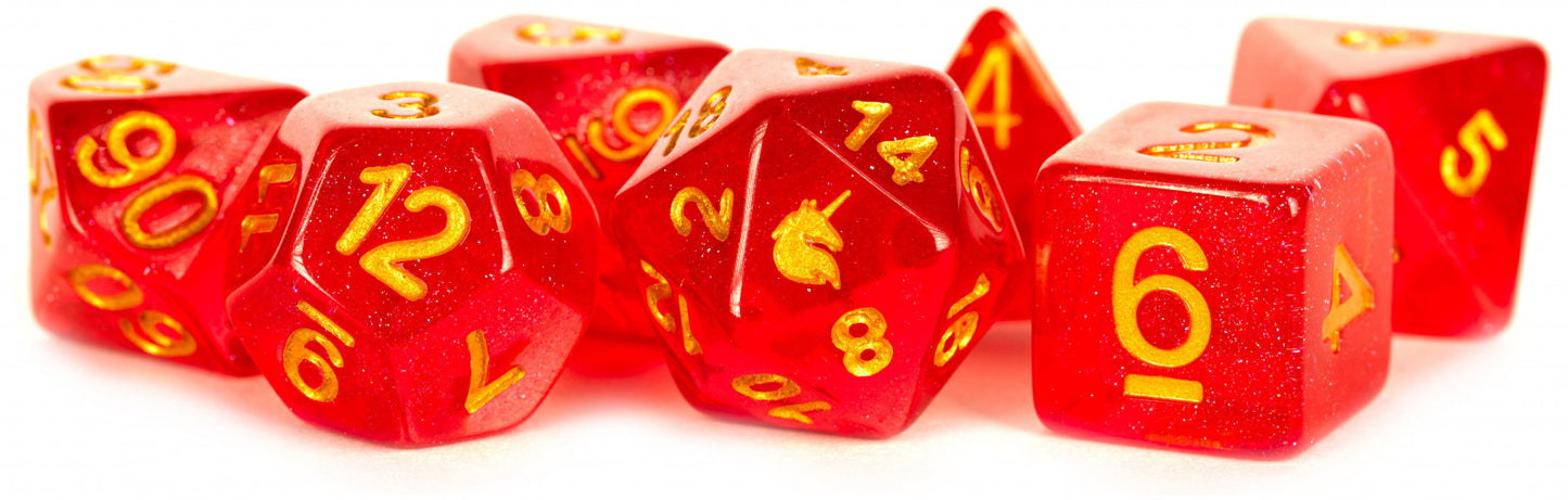 MDG Unicorn Resin Polyhedral Dice Set - Red