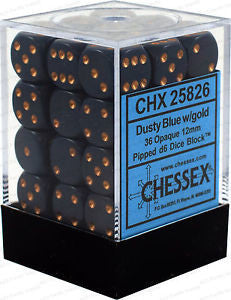 D6 Dice Opaque 12mm Dusty Blue/Copper (36 Dice in Display)